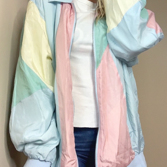 Vintage Jackets & Blazers - Vintage color block pastel silk blend track jacket